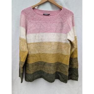 Olsen‎ Europe Womens Striped Sweater Sz L Colorful Cozy Cabin Core